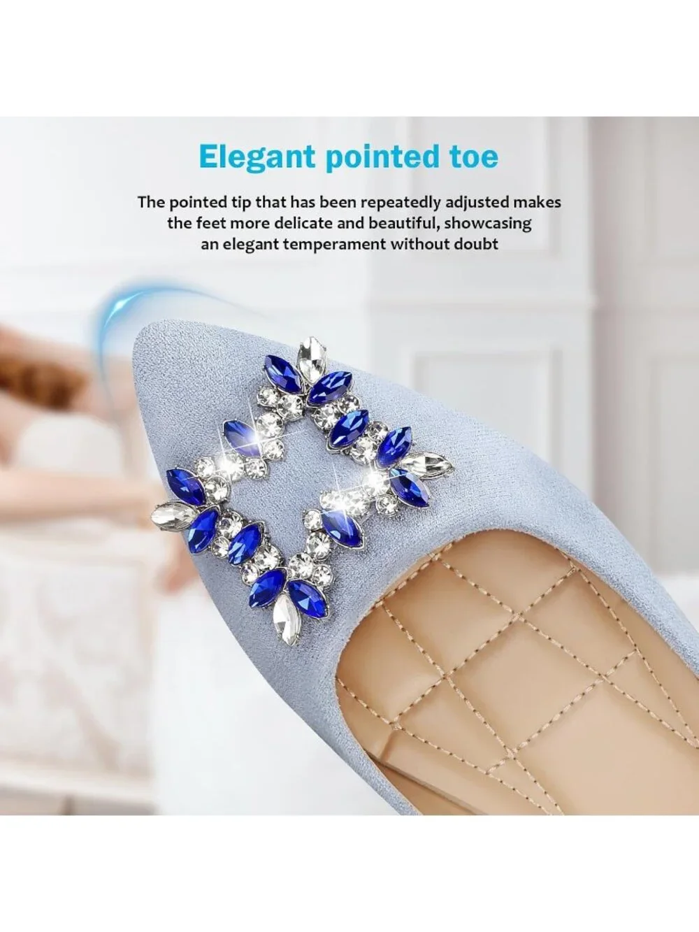 Women's 04-Wathet Pointed Toe Pearl Flat Comfort Non Slip Soft Sole Office Shoes